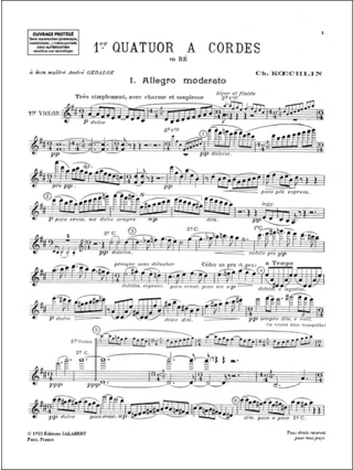 Quatuor n° 1 - Conducteur + Parties - Charles Koechlin - Partition
